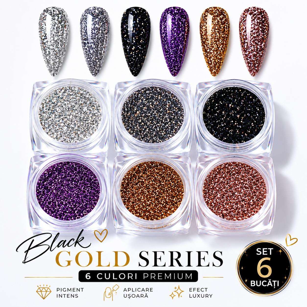 BLACK GOLD GLITTR Set Glitter Black Gold Series-6 culori - imagine 1