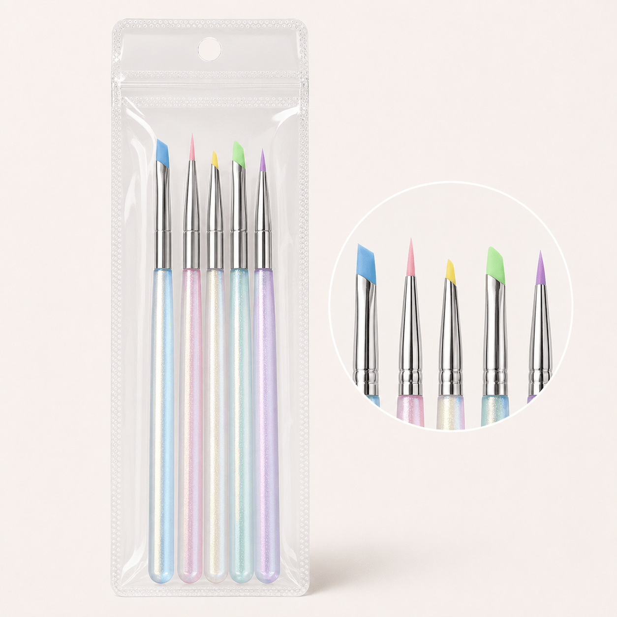 21611A5A-D3B2-45FE-BBE8-12C82AB9A67A Set 5 Pensule Profesionale pentru Constructie si Nail Art Aurora - imagine 1