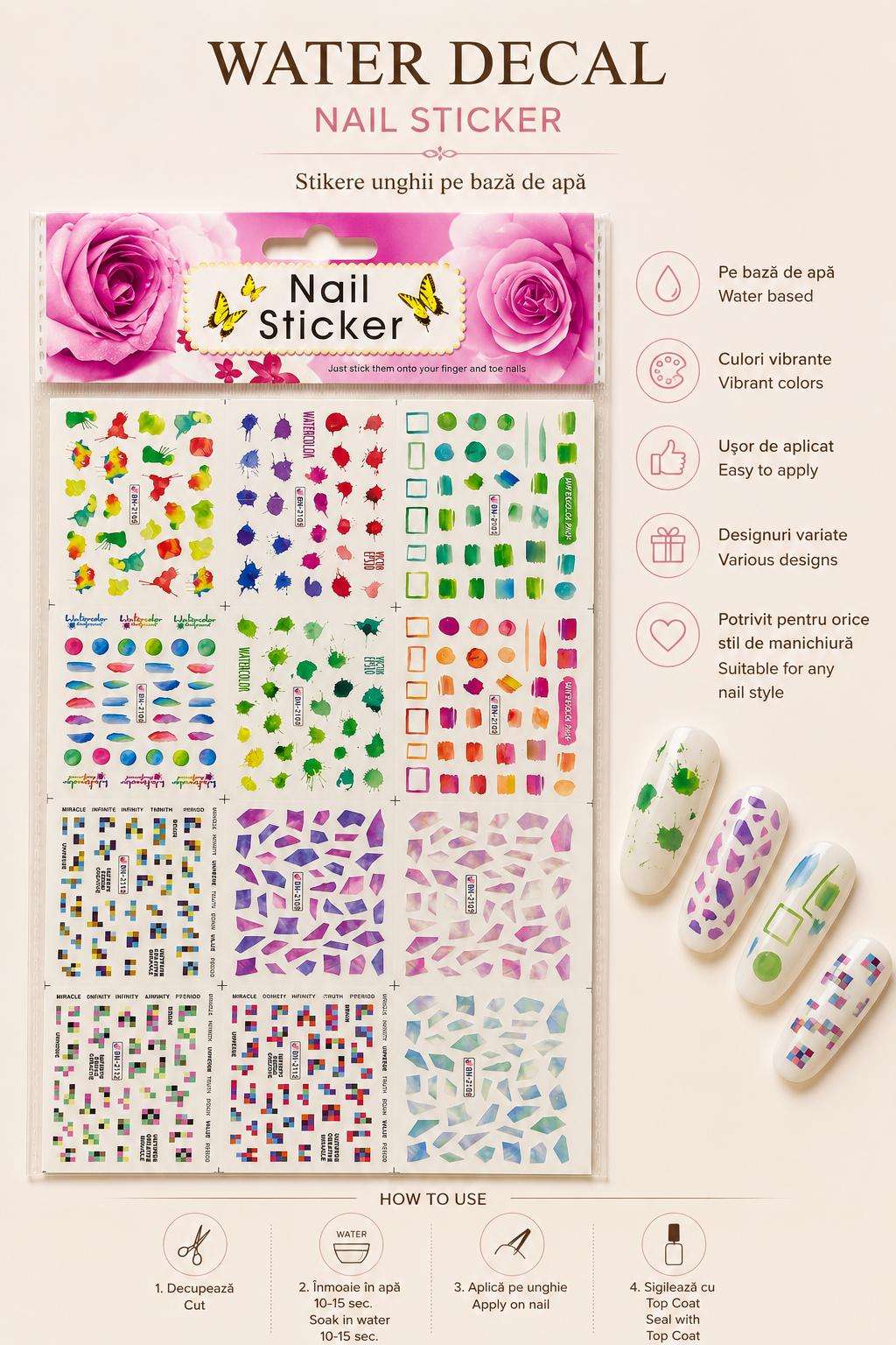 STIKER 2105 Tatuaje pentru unghii,folie cu 12 combinatii BN2105 - imagine 1