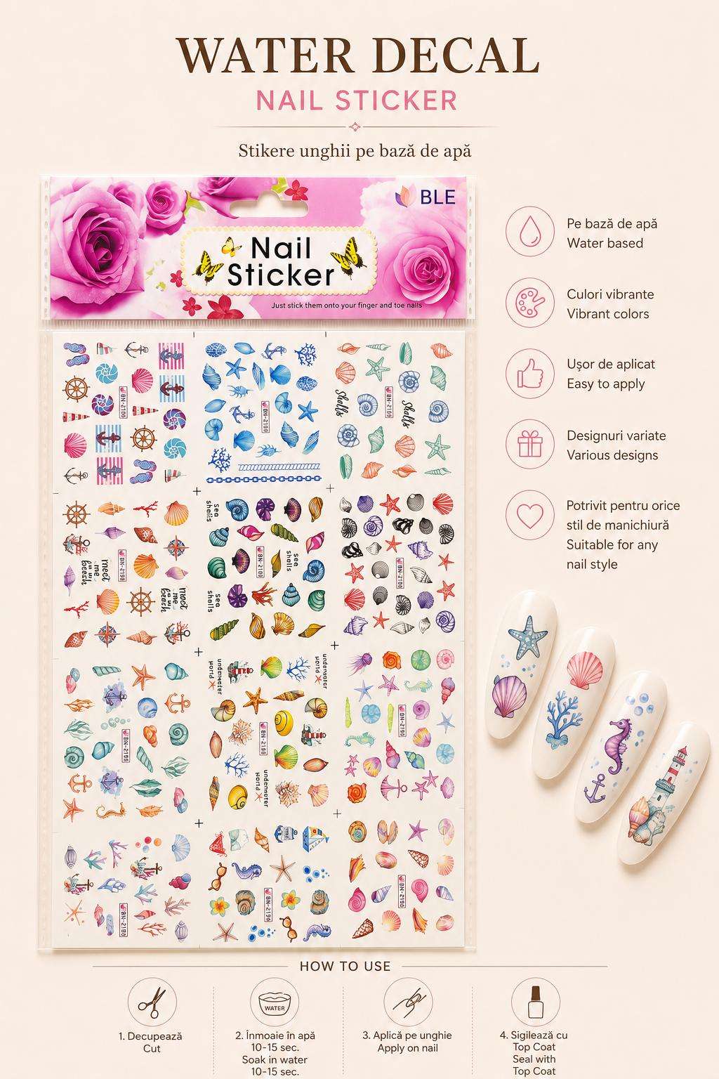 STIKER 2189 Tatuaje pentru unghii,folie cu 12 combinatii BN2189 - imagine 1