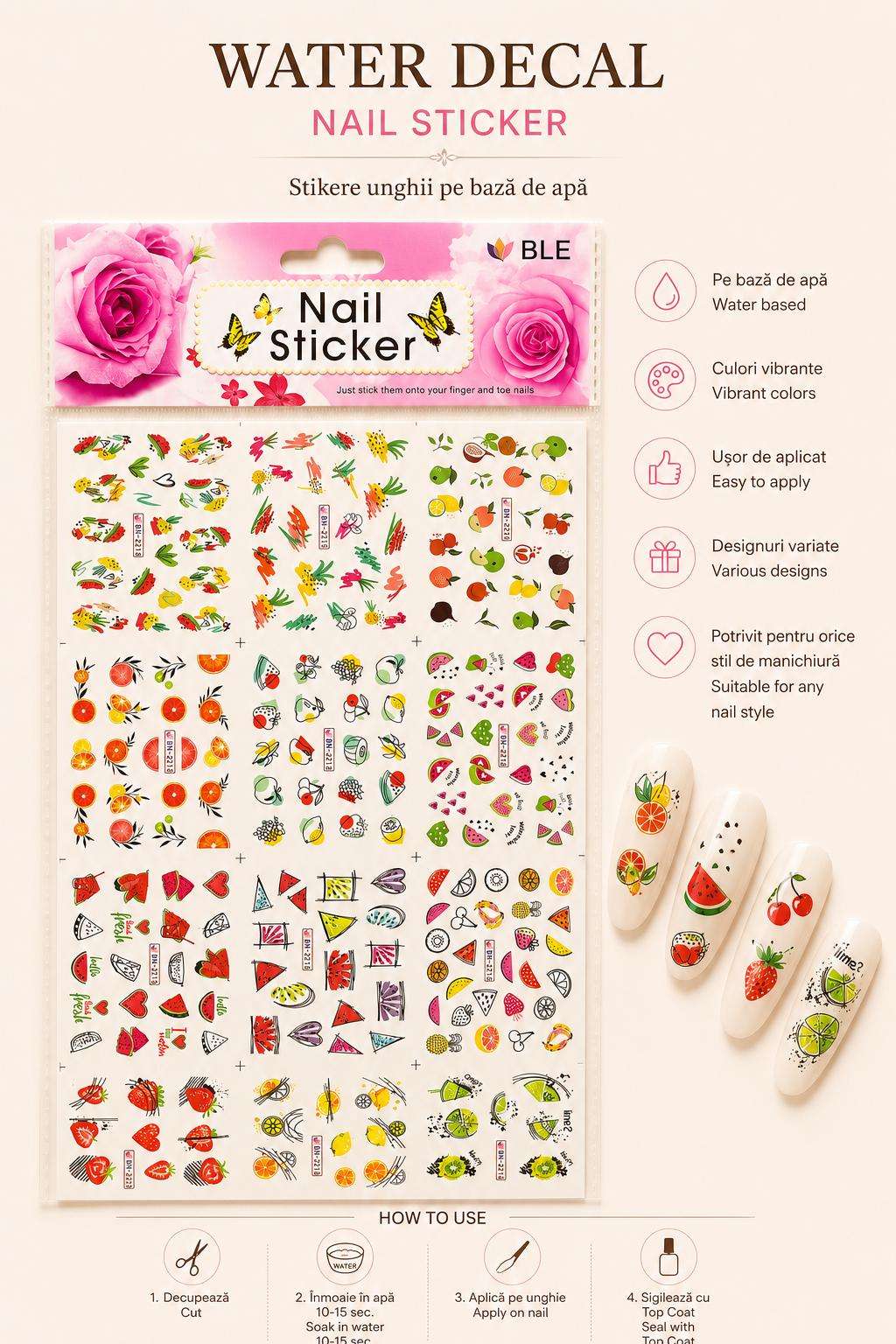 STIKER 2213 Tatuaje pentru unghii,folie cu 12 combinatii BN2213 - imagine 1