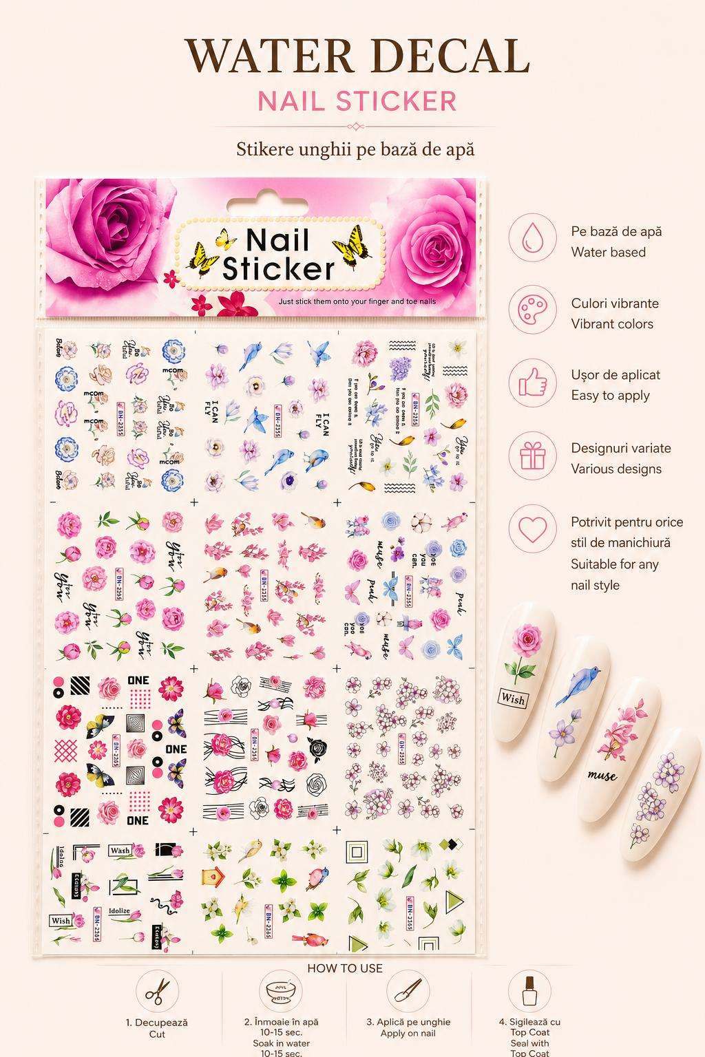 STIKER 2357 Tatuaje pentru unghii,folie cu 12 combinatii BN2357 - imagine 1