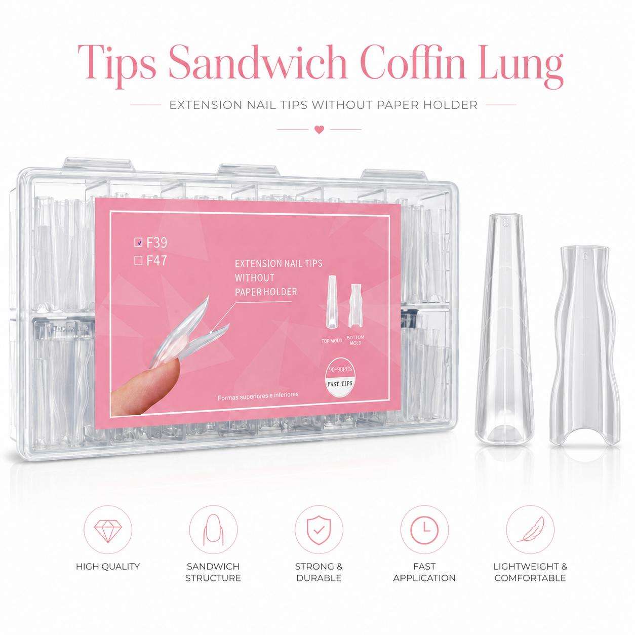 coffin lung 180 Set 180Tipsuri Sandwich Dual Form Coffin 15 Marimi - imagine 1