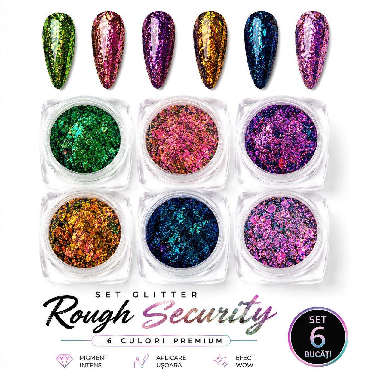 rough glitter 1 Set Glitter Chameleon Aurora Flakes-6 culori - imagine 1