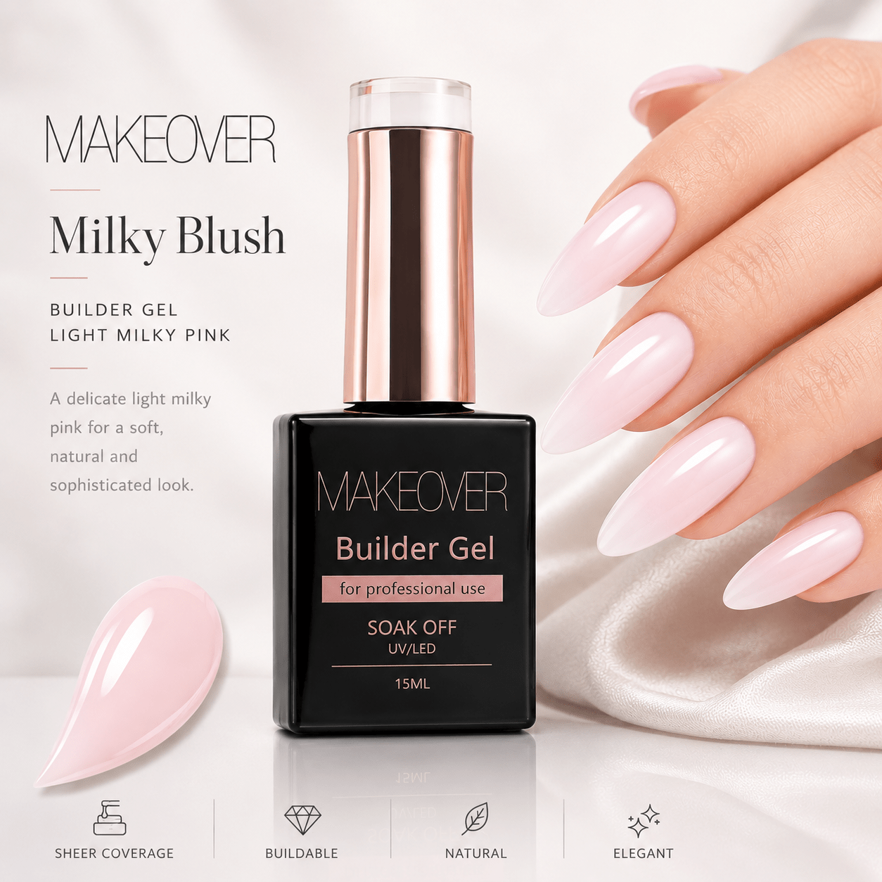 A74C0185-1C16-4AD6-943D-97A9CF2E2349 Gel Constructie Makeover 29 Milky Blush 15ml - imagine 1