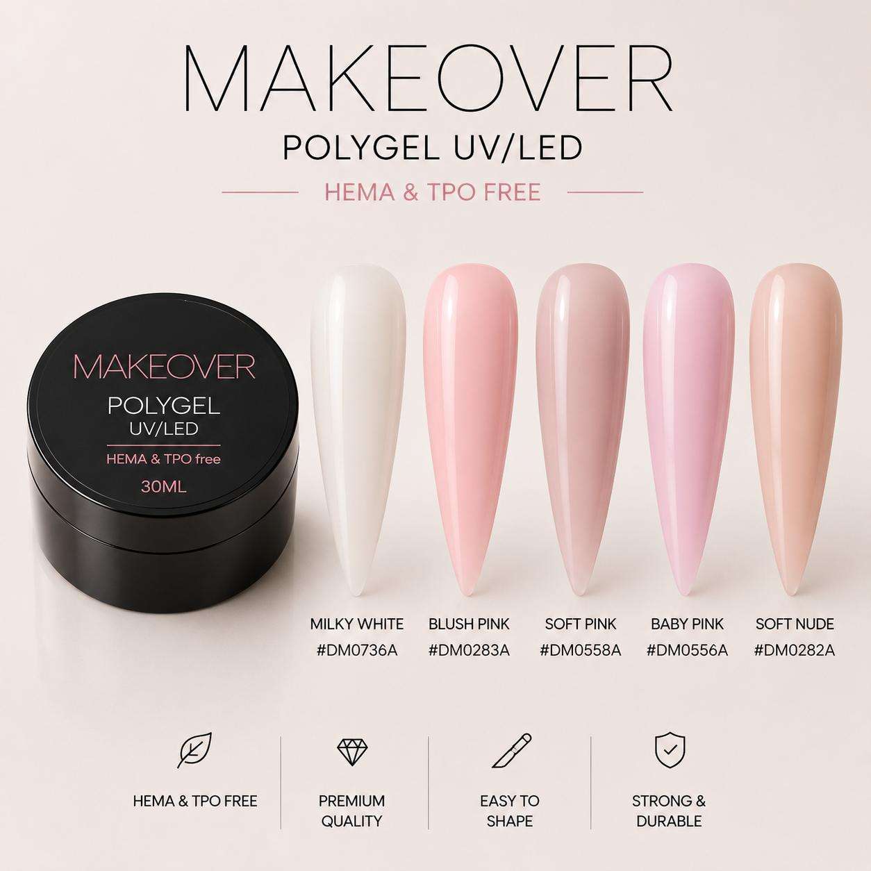 POLYGEL MK NATURAL Polygel Makeover Hemma&Tpo Free-Natural Collection 30ml - imagine 1