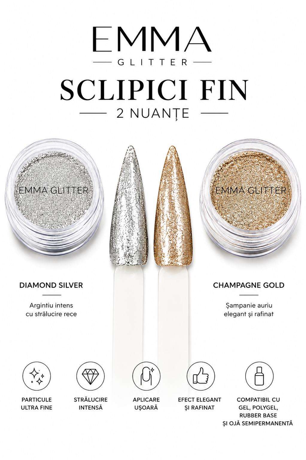 2 SCLIPICI DIAMOND Emma Glitter Diamond Silver&Champagne Gold - imagine 1