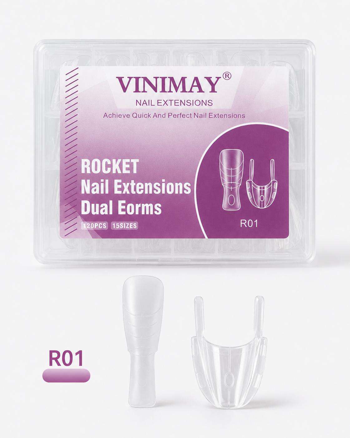 tips r01 Set 120 Tipsuri Dual Forms Reutilizabile Rocket Patrat Scurt,15 marimi - imagine 1