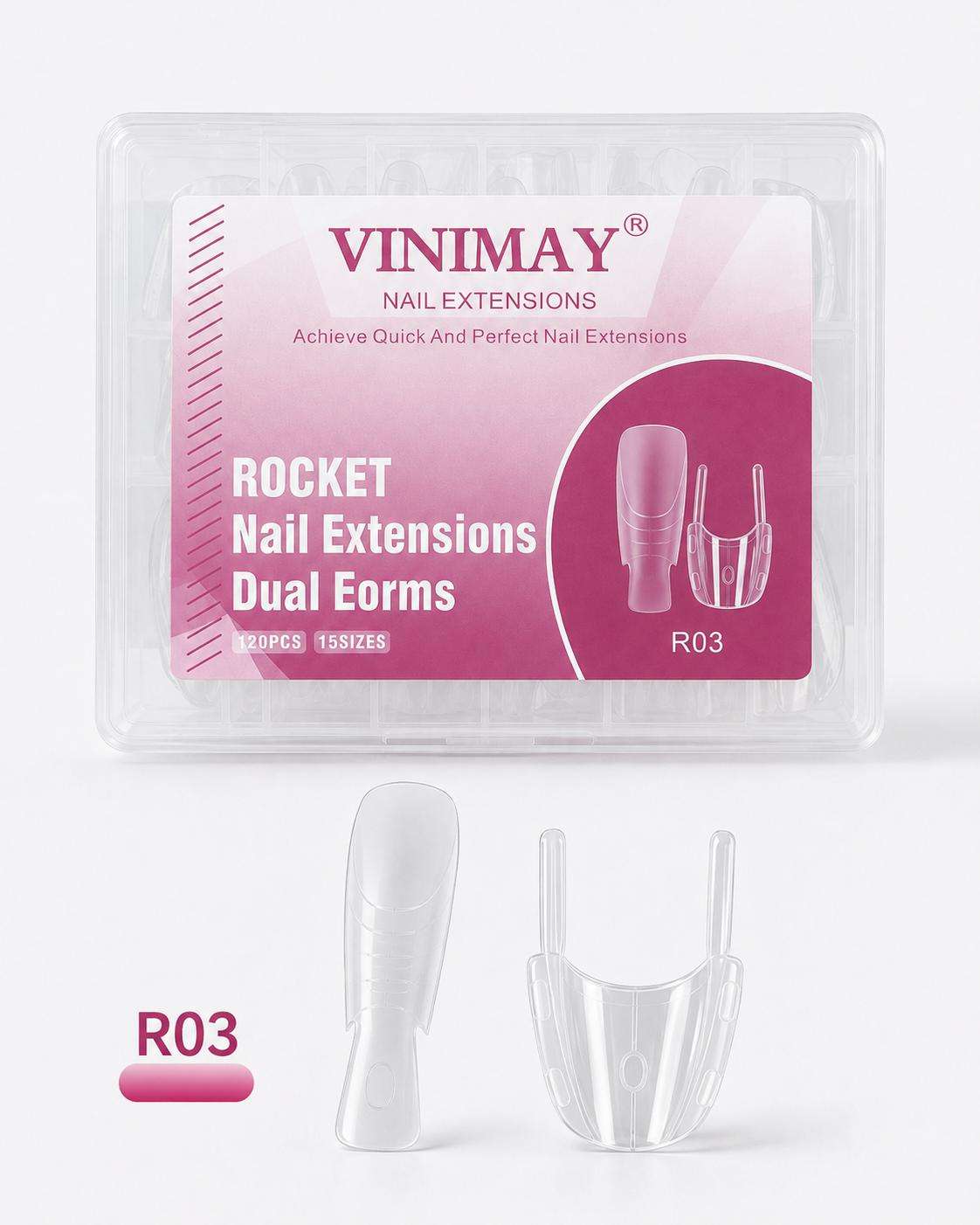 tips r03 Set 120 Tipsuri Dual Forms Reutilizabile Rocket Patrat Scurt,15 marimi - imagine 1