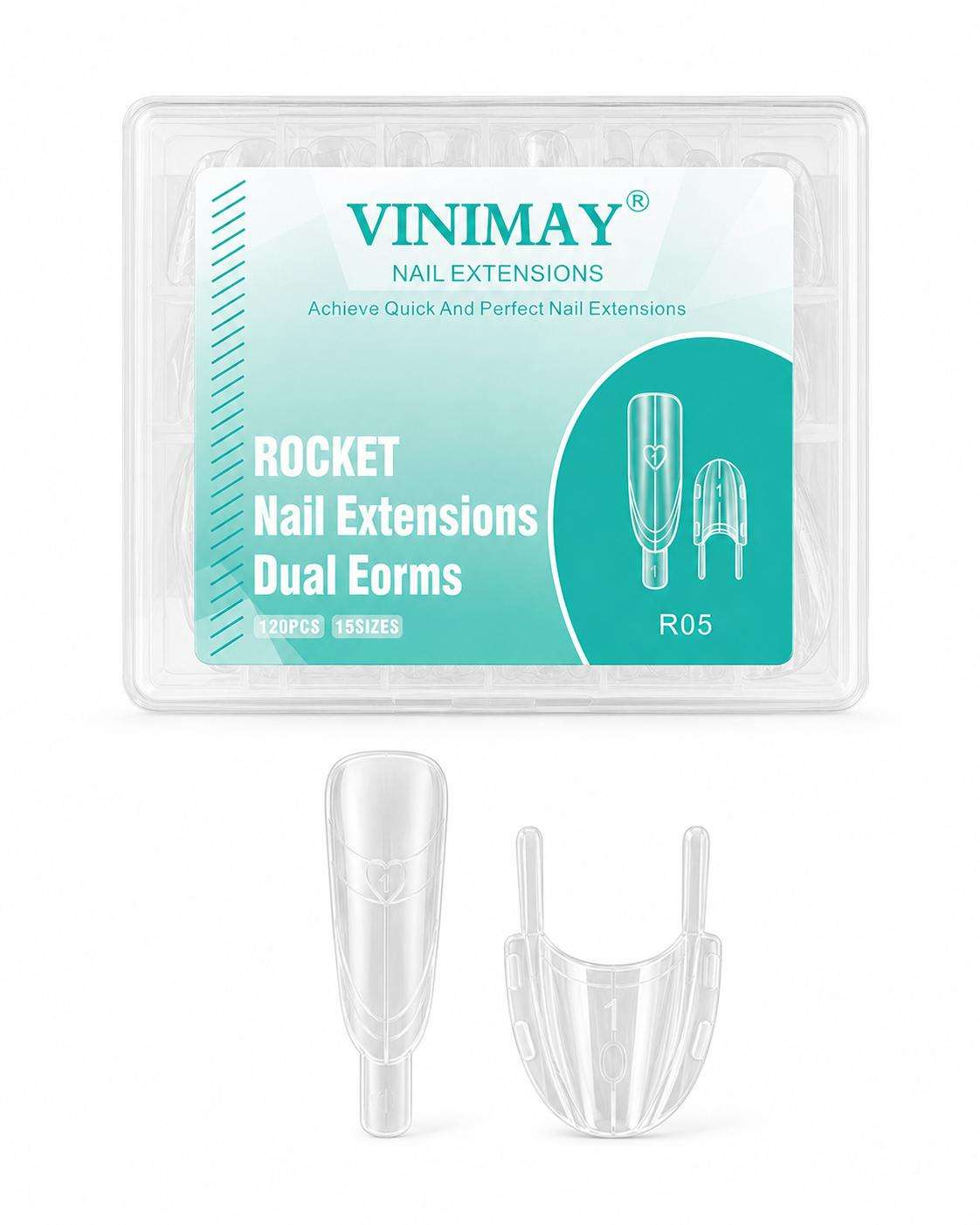 tips r05 Set 120 Tipsuri Dual Forms Reutilizabile Rocket Patrat Lung,15 marimi - imagine 1