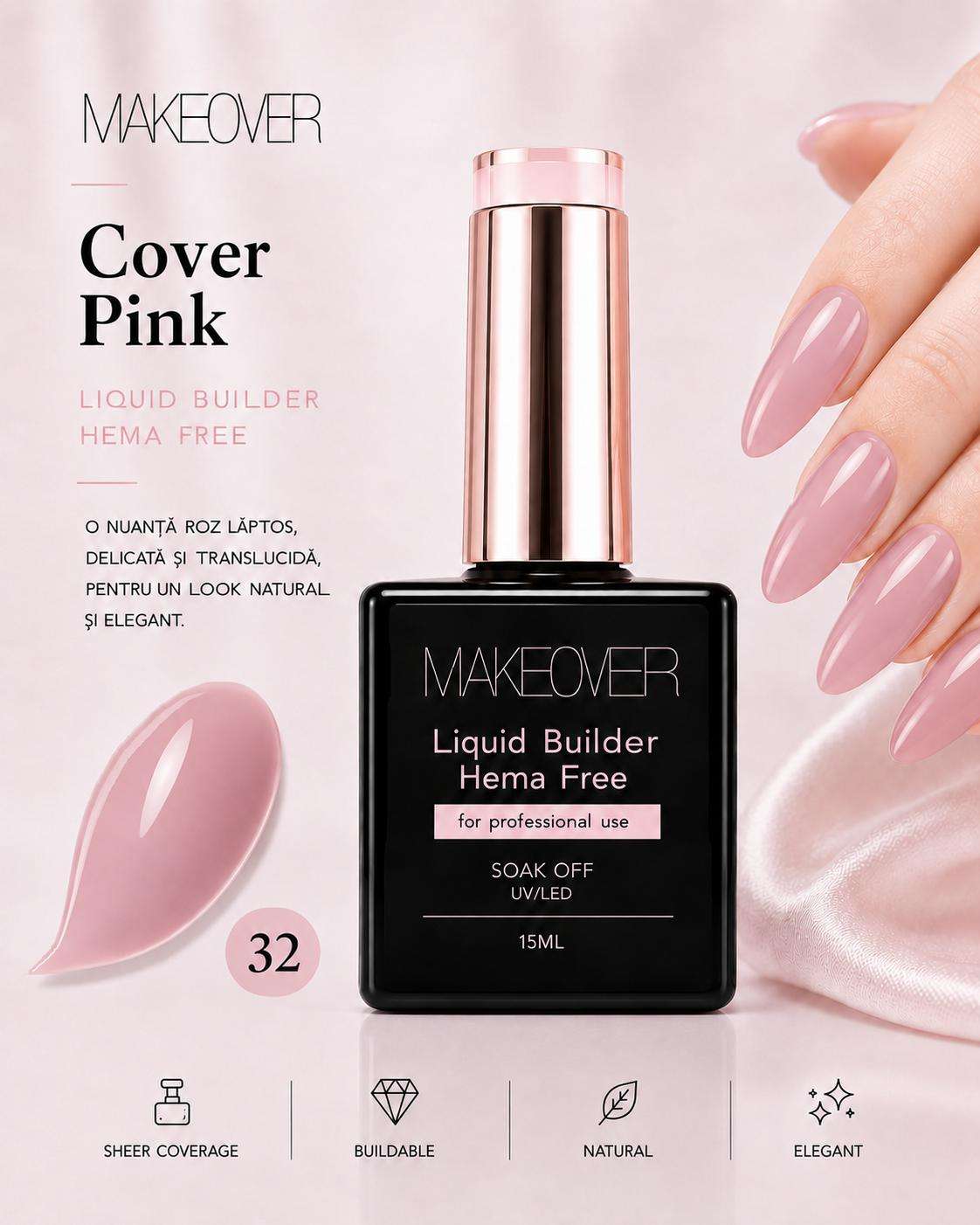 gel constructie 32 Gel Constructie Makeover 32 Cover Pink,15ml - imagine 1