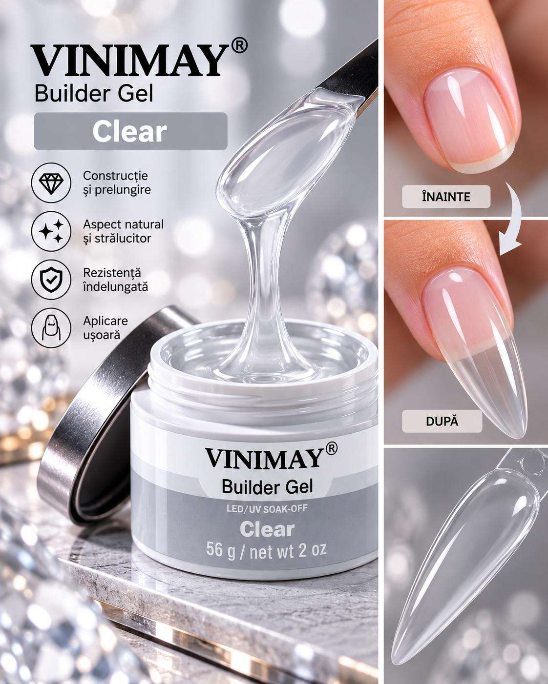 GEL VINI CLEAR Gel Constructie Autonivelant Vinimay Clear 14g/56g - imagine 1