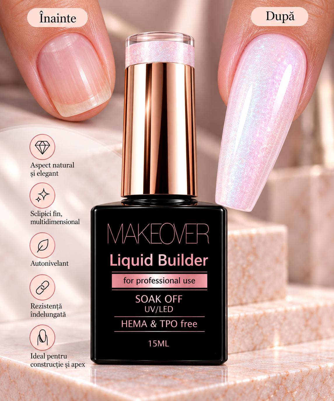 P01 Gel Constructie Autonivelant Liquid Builder Makeover Pearl 01 - imagine 1