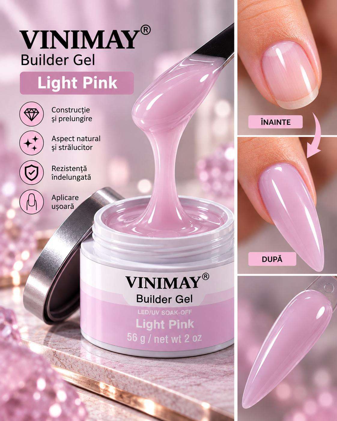 gel vinimay light pink Gel Constructie Autonivelant Vinimay Light Pink 14g/56g - imagine 1