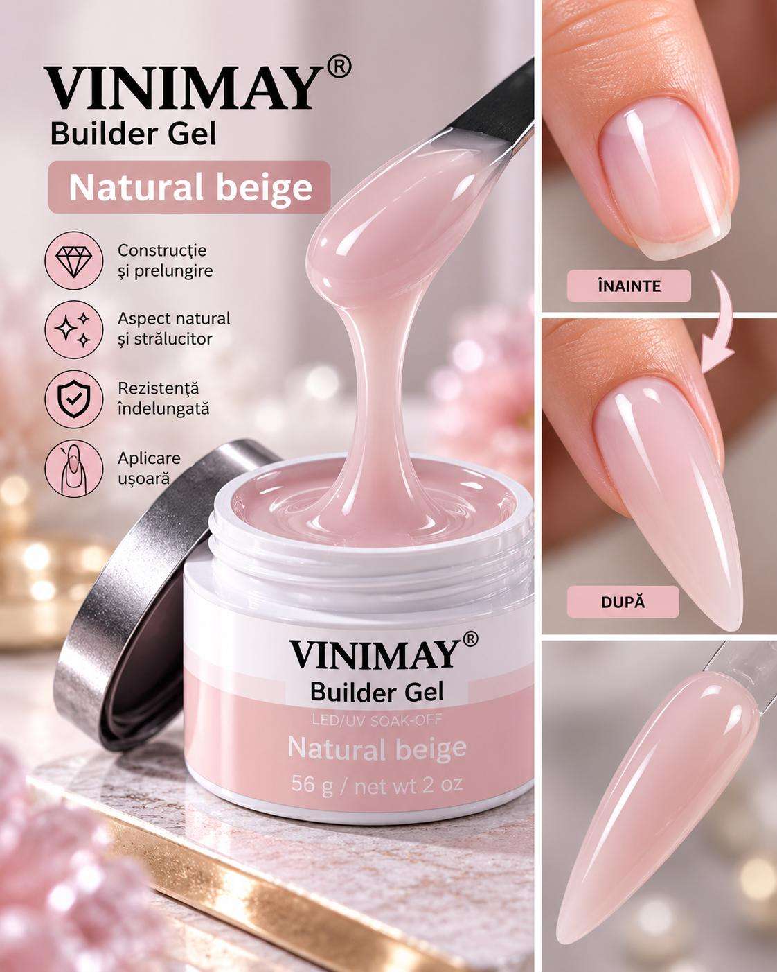 gel vinimay natural beige Gel Constructie Autonivelant Natural Beige 14g/56g - imagine 1